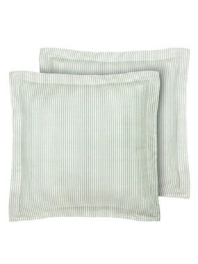 Laura Ashley ~ 2pc Euro Ticking Stripe Pillow Sham Green ~ 26x26 Tailored Fit